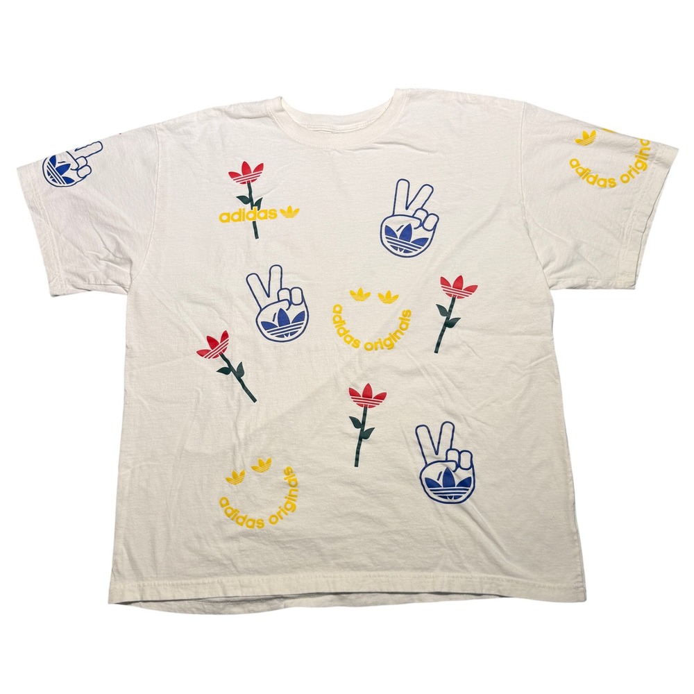 Adidas Originals Peace Flower Smiley All Over Print Graphic T-Shirt